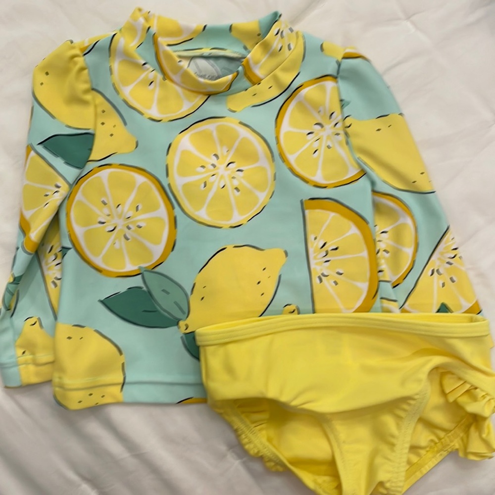 Lemon pattern infant rash guard suit. Never worn